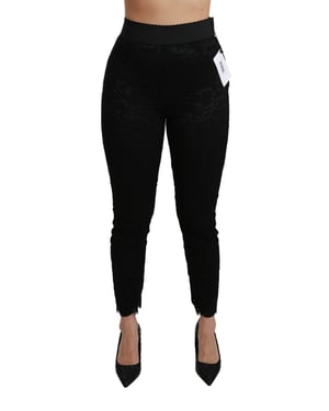 Pantalones de algodón negros ajustados de encaje de mujer Dolce & Gabbana de cintura alta