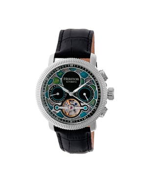 Reloj automático Heritor Aura para hombre con correa de cuero semiesqueleto