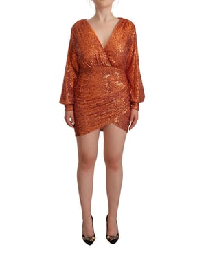 Aniye By Vestido Envoltura Mini Sin Mangas Largas Naranja Con Lentejuelas
