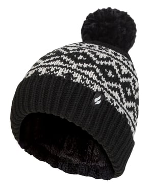 Gorro de mujer con estampado | Calentadores | Tejido de punto grueso con forro polar Heatweaver | Estilo Billingen - Negro