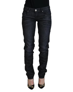 Acht Jeans de Denim Casuales para Mujer de Cintura Baja y Ajuste Slim en Algodón Negro