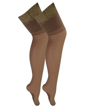 2 Pares Multipack Medias de Mujer con Costura y Encaje | Sock Snob | Medias Altas para Mujer - Nude / Nude