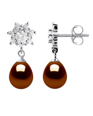 Pendientes colgan perlas de agua dulce 7-8 mm Joyas de peras de chocolate 925