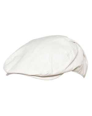 Gorra plana de lino para hombre en crema y denim - Crema