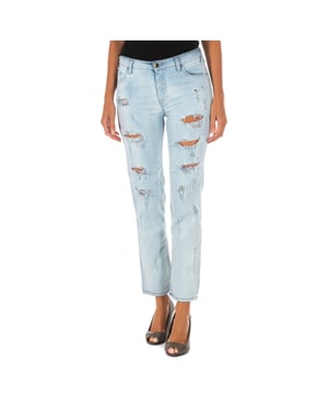 Pantalon Tejano Largo con corte del bajo recto 10DB50255 mujer