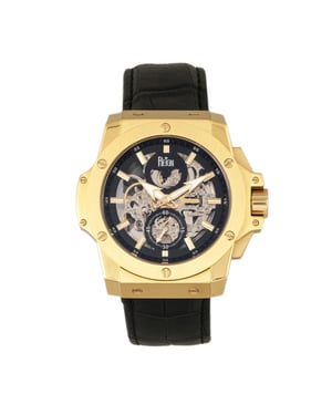 Reloj automático Reign Commodus con correa de cuero y esqueleto