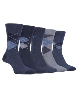 Farah - Paquete de 5 calcetines de algodón para hombre, finos, transpirables y con diseño de argyle - FCS270DENTEL (Argyle)