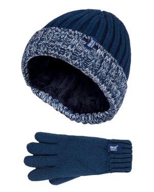 Heat Holders - Niños Niños Invierno cálido forro polar aislado de punto de vuelta sobre el manguito acanalado sombrero y guantes Set - NS1P9710