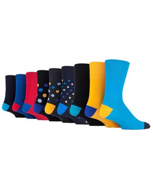 Gentle Grip - 9 Pares de Calcetines de Algodón No Elástico para Hombre - Colourburst Mix 1