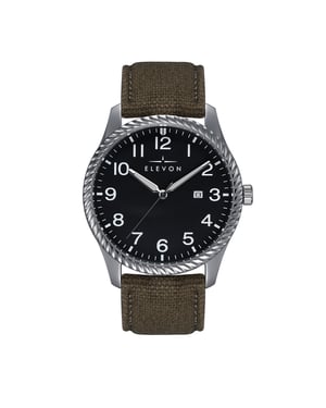 Reloj Elevon Crosswind con correa de cuero superpuesta en lona y fecha