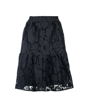 Falda de encaje de algodón negra – Jacquard tejido, por debajo de la rodilla, cintura elástica