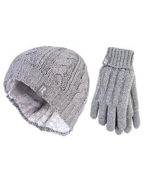 Heat Holders - Juego de gorro y guantes de invierno para mujer - Gris claro