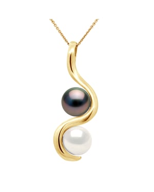 Tú y yo colgante Tahitian Tahitian Cultured Pearls and Freshwater 8-9 mm de oro blanco Ronda