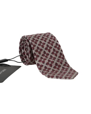 Corbata Clásica de Seda Gris con Estampado de Mariquita Roja de Dolce & Gabbana