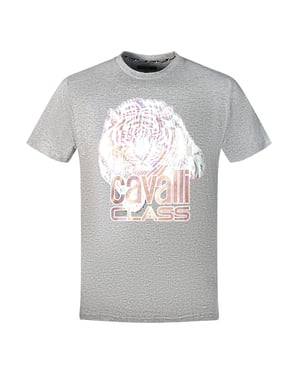 Camiseta Grande con Logo de Tigre Gris Cavalli Class