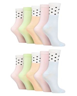 Wildfeet - Paquete de 10 calcetines de bambú para mujer con estampado de lunares, leopardo y flores - Spots Pastel