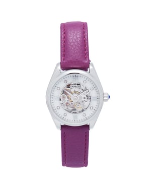 Reloj automático Empress Magnolia MOP con esfera esquelética y correa de cuero