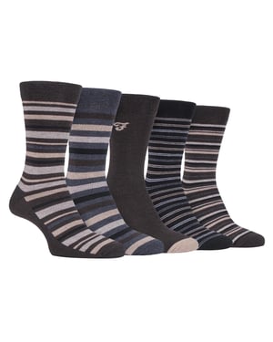 Farah - Paquete de 5 calcetines de algodón para hombre, finos, transpirables, de rayas, de corte clásico y suaves - FCS271BRNGRY (Rayas)