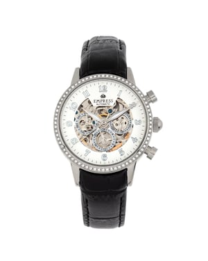 Reloj automático Empress Beatrice con esfera esquelética y correa de cuero con día y fecha