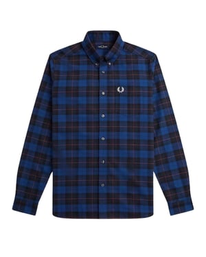 Camisa de tartán azul marino de manga larga de Fred Perry