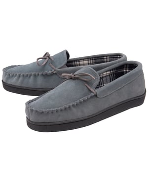 DUNLOP - Mocasines de piel de ante con forro polar para hombre (12, Gris)