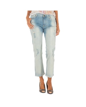 Pantalon Tejano Largo con corte del bajo recto 10DBF0231 mujer
