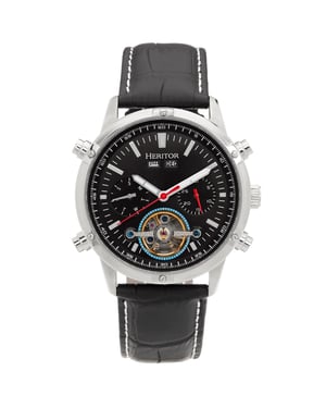 Reloj automático Heritor Wilhelm semiesqueleto con correa de cuero y día/fecha
