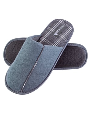 Slipper Snob - Zapatillas de casa para hombre - Suela lisa a cuadros - Espuma viscoelástica - Gris