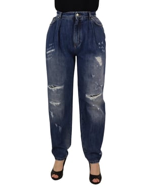 Pantalones de mujer de corte holgado de talle alto en azul lavado de Dolce & Gabbana
