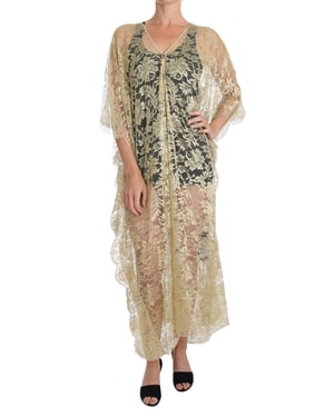 Vestido Capa de Encaje Floral Dorado con Cristales Dolce & Gabbana