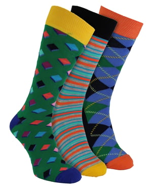 HS by Happy Socks - Pack de 3 Calcetines de Vestir Divertidos - Diamante (Verde)