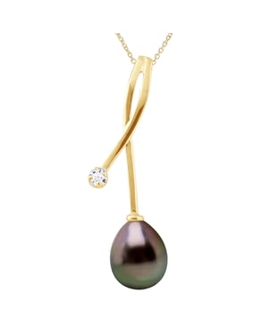 Colgante de diamantes 0.020 CTS Cultured Pearl Tahiti Pear 8-9 mm de oro blanco