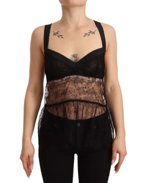 Top de Lencería de Seda Negra con Encaje para Mujer de Dolce & Gabbana