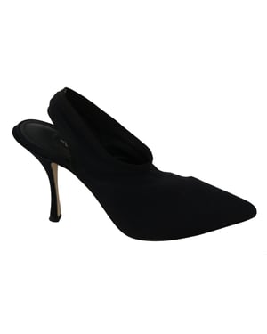 Zapatos de Tacón con Banda Trasera de Jersey Negro Stretch de Dolce & Gabbana
