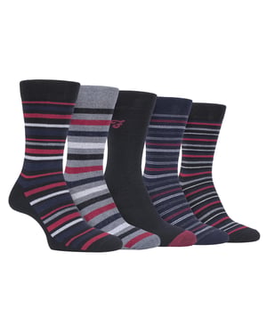 Farah - Paquete de 5 calcetines de algodón para hombre, finos, transpirables, de rayas, de corte clásico y suaves - FCS271BLKBER (Rayas)
