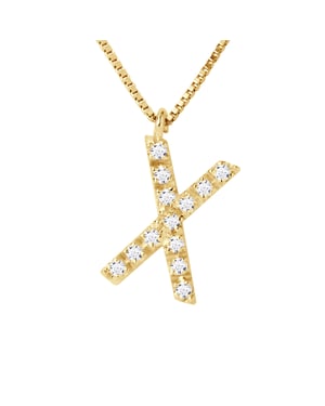 Diamantes del collar 0.07 CTS Letra del alfabeto "X" Oro amarillo 18 quilates