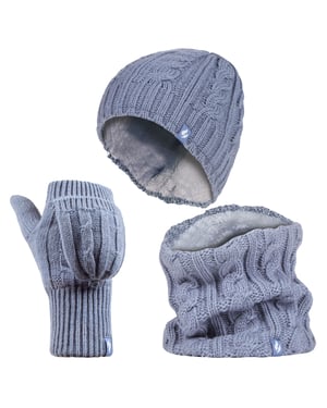 Heat Holders - Set de gorro térmico de invierno, calentador de cuello y guantes convertibles - Azul oscuro