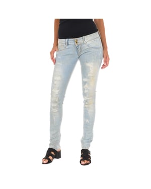 Pantalon Tejano Largo efecto gastado y rasgado 10DB50130 mujer