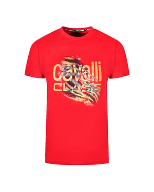 Camiseta Roja con Logo Bold de Print de Tigre Desgarrado Cavalli Class