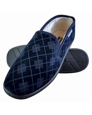 DUNLOP - PANTUFLAS MOCASÍN CON SUELA RÍGIDA PARA HOMBRE FORRADAS DE FELPA Y ESPUMA VISCOELÁSTICA A CUADROS ESCOCESES