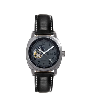 Reloj Reign Impaler semiesqueleto con correa de cuero - Gris/Negro