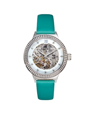 Reloj automático Empress Alice con correa de cuero y esfera esquelética MOP
