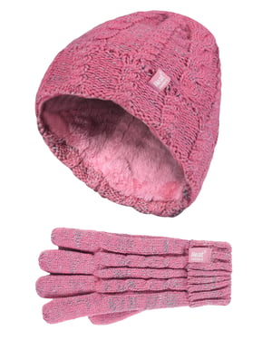 Calentadores - Niños Niñas Lindo Cable de punto cálido forro polar Pompón Invierno Gorro y Guantes Set con Bobble - CS4P14