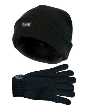 Juego de gorro y guantes Thinsulate para hombre | THMO | Gorro y guantes de punto acrílico para invierno - Negro