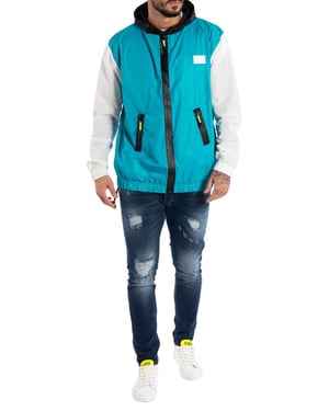 Takeshy Kurosawa Chaqueta Wind del hombre negro, Blanco, azul
