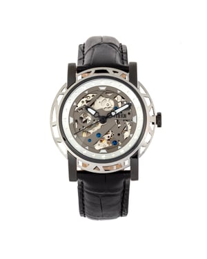 Reloj automático Reign Stavros con correa de cuero y esqueleto