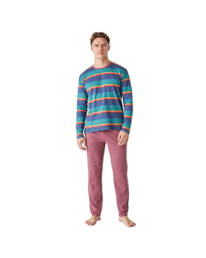Pijama de algodón manga larga cuello redondo JJB12 hombre