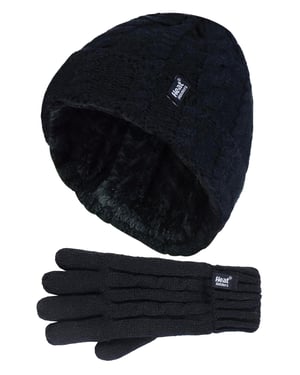 Calentadores - Niños Niñas Lindo Cable de punto cálido forro polar Pompón Invierno Gorro y Guantes Set con Bobble - BS3P14