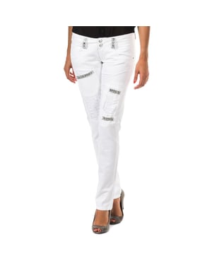 Pantalon largo con bajos de corte pitillo 10DBF0125 mujer