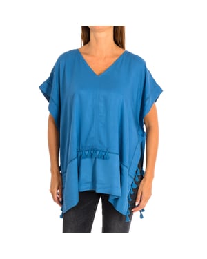 Poncho holgado con borlas de cuello de pico 8949 mujer